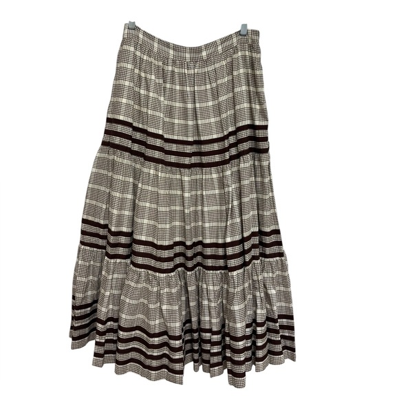 Loeffler Randall Linen Cotton Chocolate Brown Plaid Skit Set - Size L - Picture 10 of 15